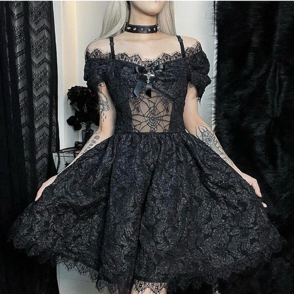Dresses & Skirts - Elegant Black Lace Goth Dress